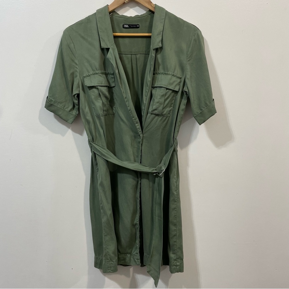 Zara Olive Green Cargo Wrap Short Sleeve Woman’s Summer Mini Dress Size XS